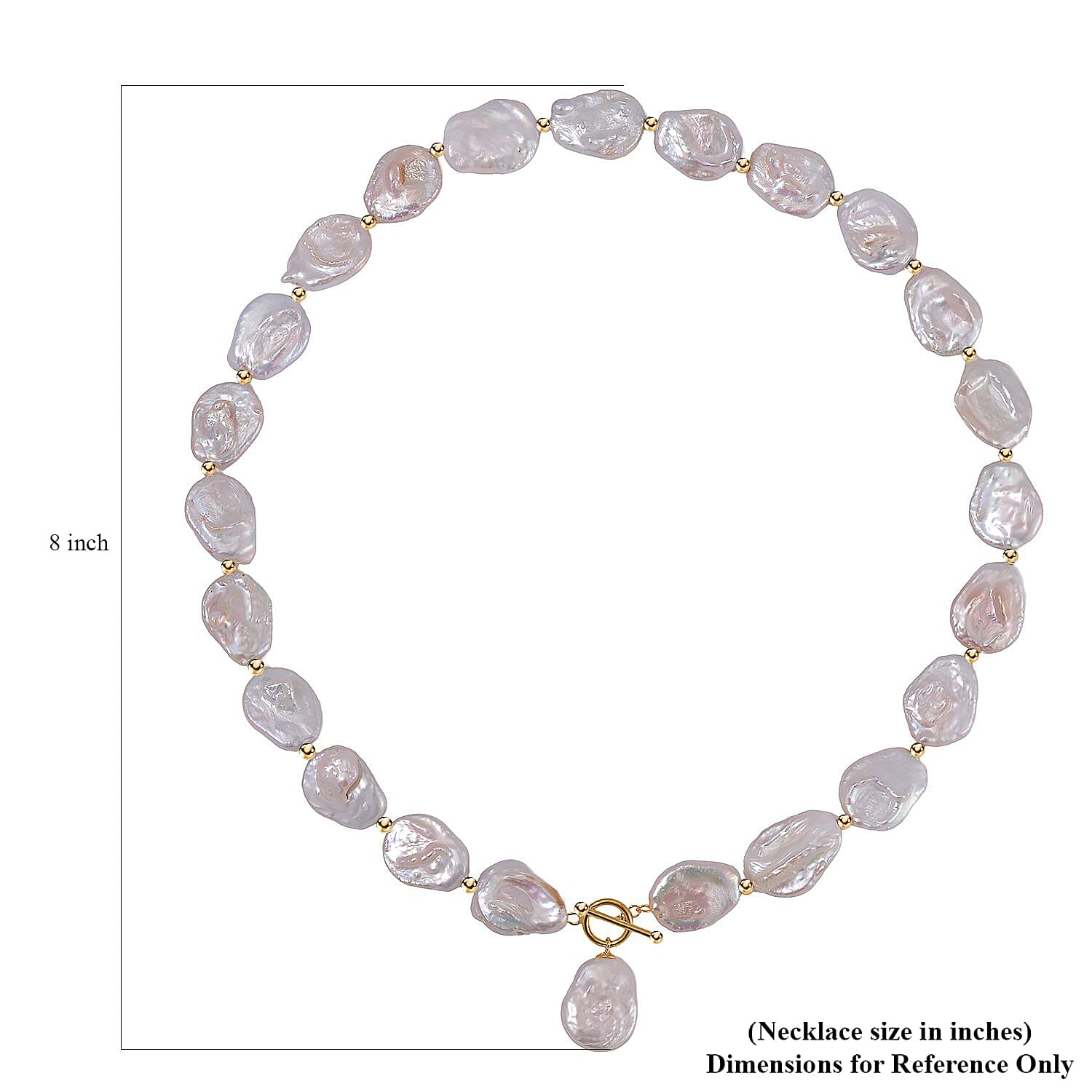White Keshi Pearl Necklace in 14K Yellow Gold Over Sterling Silver 20 Inches