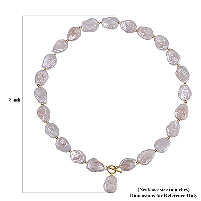 White Keshi Pearl Necklace in 14K Yellow Gold Over Sterling Silver 20 Inches