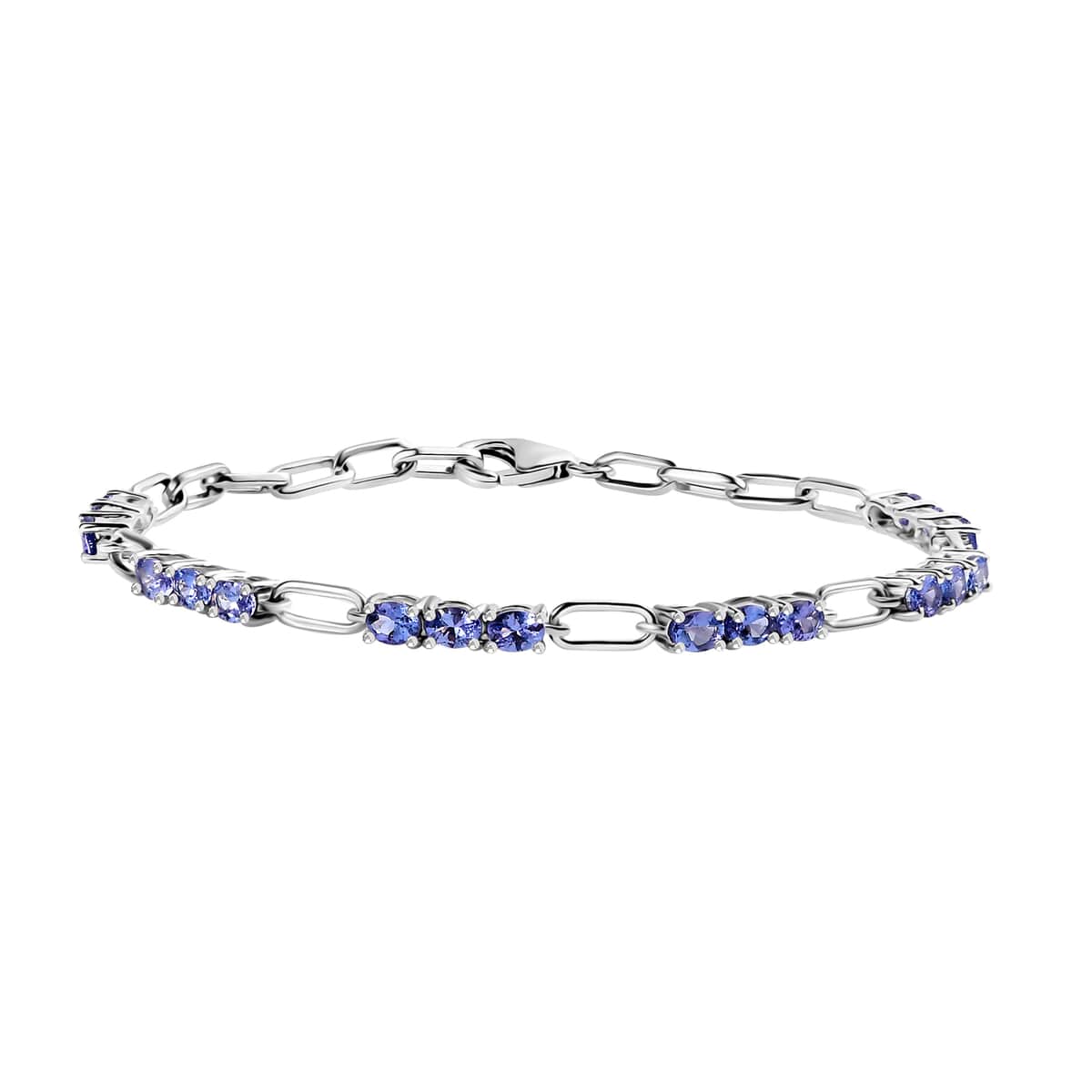 Tanzanite Paper Clip Bracelet in Rhodium Over Sterling Silver (7.25 In) 3.00 ctw image number 0