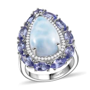 Larimar and Multi Gemstone Cocktail Ring in Rhodium Over Sterling Silver (Size 10.0) 10.60 ctw