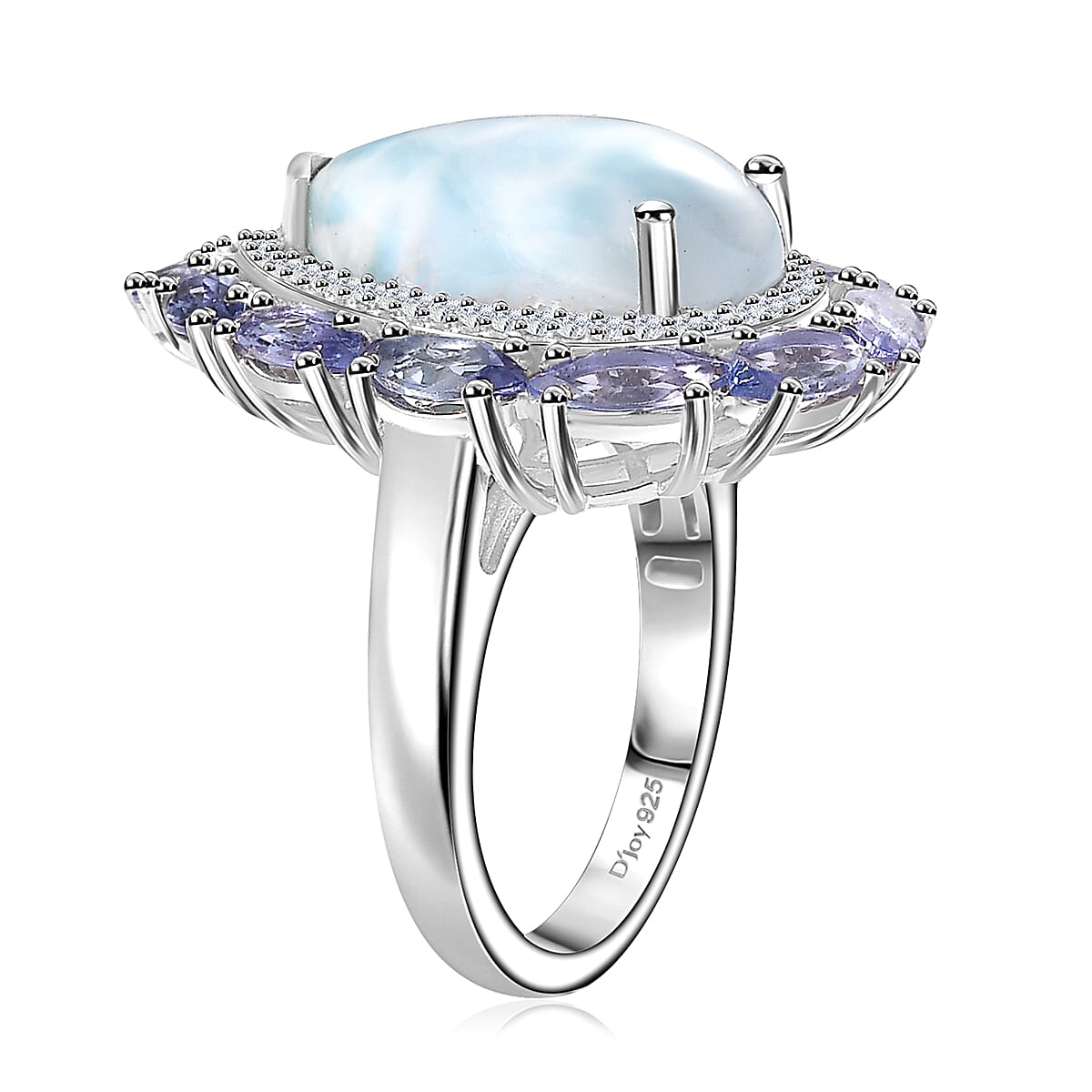 Premium Larimar, Multi Gemstone Halo Ring in Rhodium Over Sterling Silver (Size 10.0) 10.60 ctw image number 3