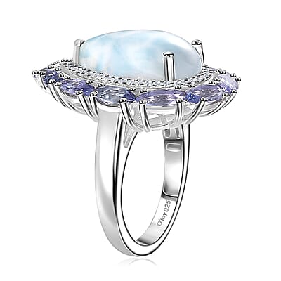 Larimar and Multi Gemstone Cocktail Ring in Rhodium Over Sterling Silver (Size 10.0) 10.60 ctw