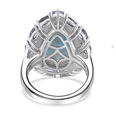 Larimar and Multi Gemstone Cocktail Ring in Rhodium Over Sterling Silver (Size 10.0) 10.60 ctw