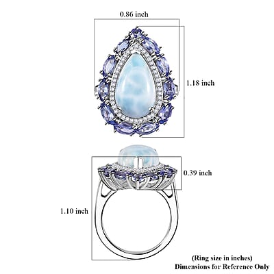 Larimar and Multi Gemstone Cocktail Ring in Rhodium Over Sterling Silver (Size 10.0) 10.60 ctw