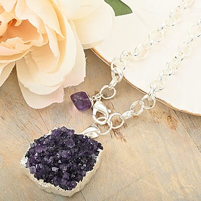 Colors of Brazil Amethyst Necklace 24 Inches in Silvertone 219.00 ctw