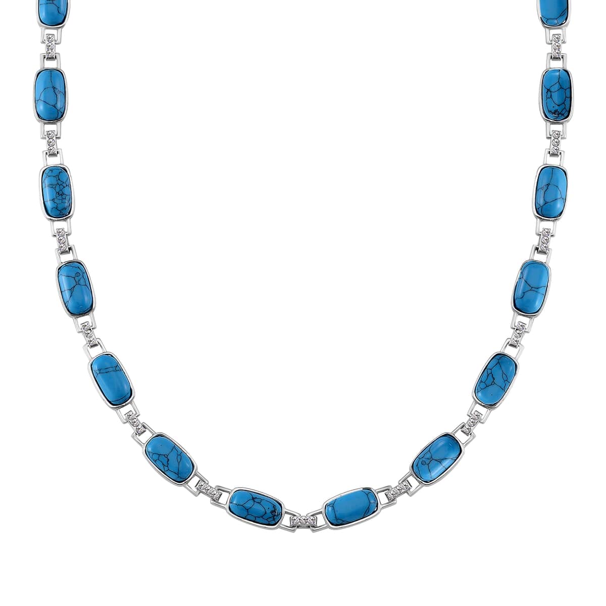 Blue Howlite and Austrian Crystal 90.00 ctw Station Necklace in Silvertone 20 Inches image number 0