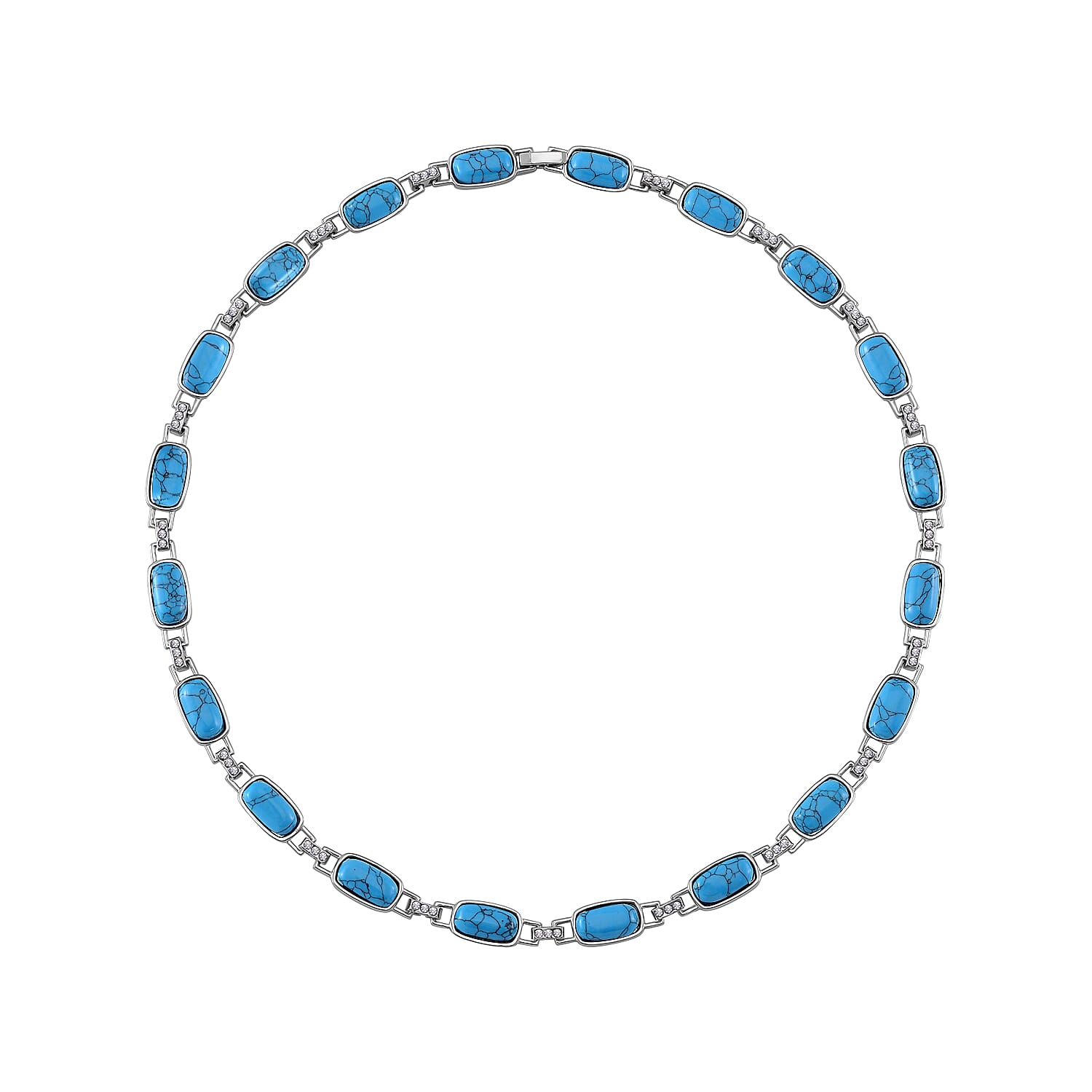 Blue Howlite and Austrian Crystal 90.00 ctw Station Necklace in Silvertone 20 Inches