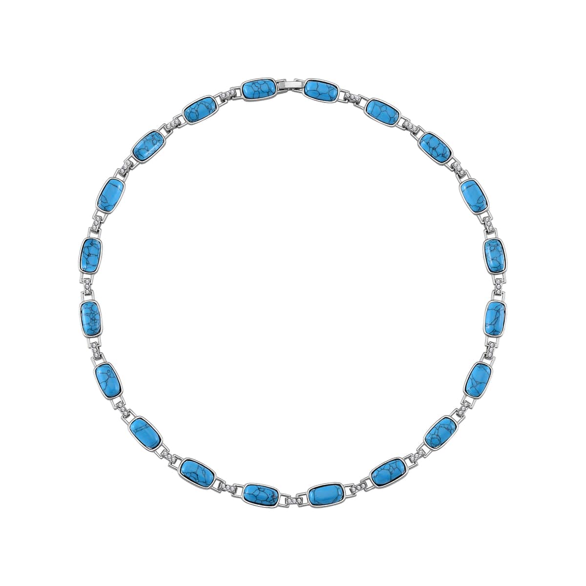 Blue Howlite and Austrian Crystal 90.00 ctw Station Necklace in Silvertone 20 Inches image number 2