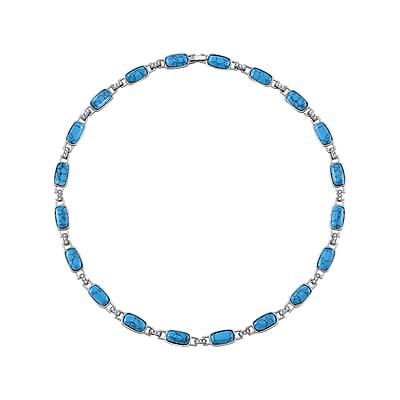 Blue Howlite and Austrian Crystal 90.00 ctw Station Necklace in Silvertone 20 Inches