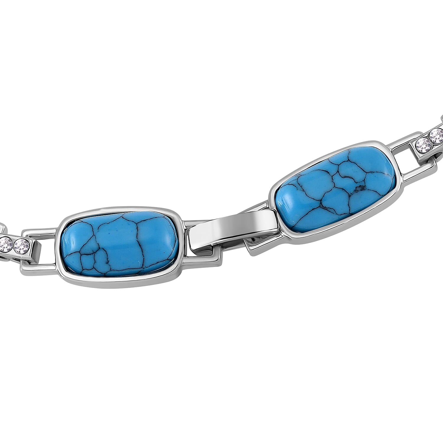 Blue Howlite and Austrian Crystal 90.00 ctw Station Necklace in Silvertone 20 Inches