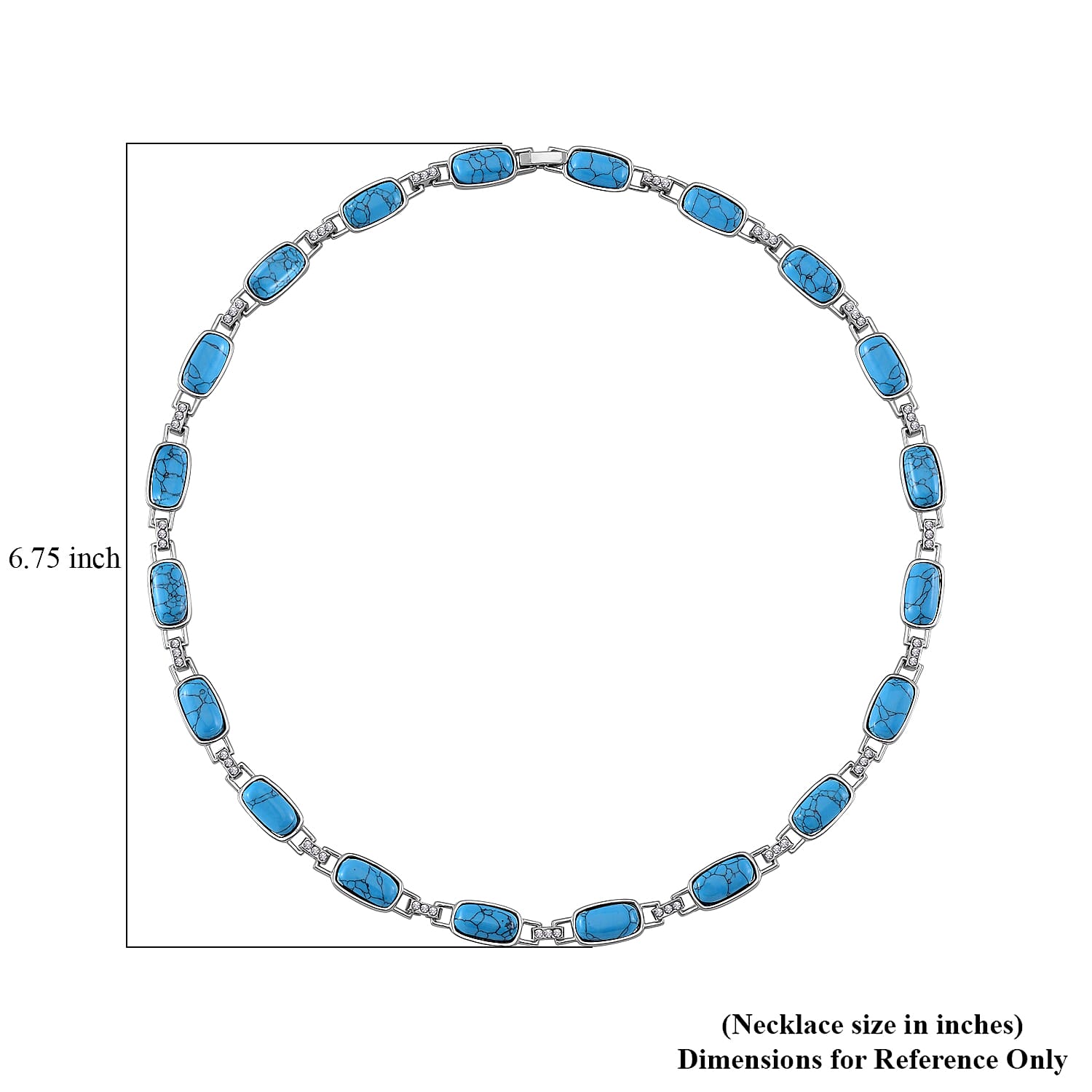 Blue Howlite and Austrian Crystal 90.00 ctw Station Necklace in Silvertone 20 Inches