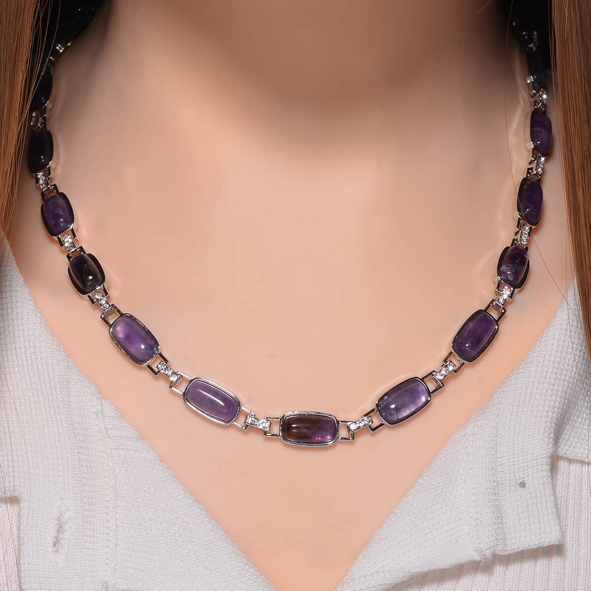 African Amethyst 90.00 ctw and Austrian Crystal Necklace in Silvertone 20 Inches image number 1