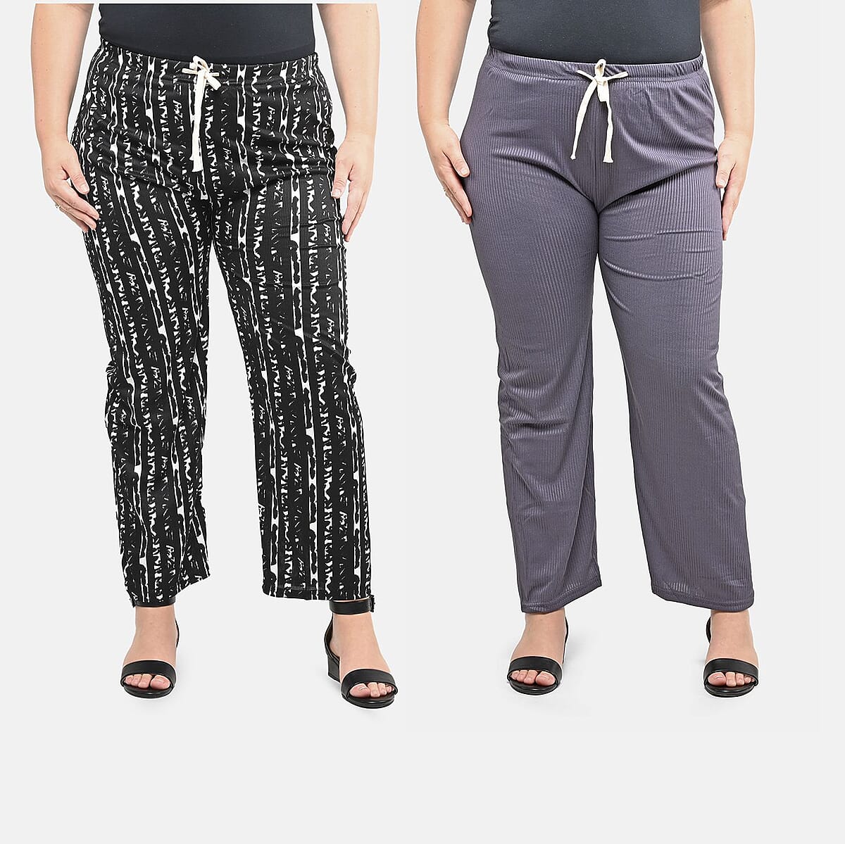 Black and Gray Striped Printed Pattern Stretch Lounge Pant - One Size Fits Most image number 0