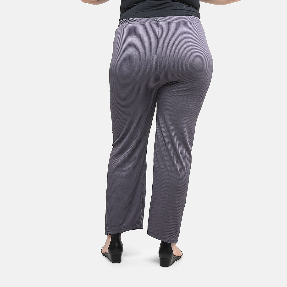 Black and Gray Striped Printed Pattern Stretch Lounge Pant - One Size Fits Most image number 3