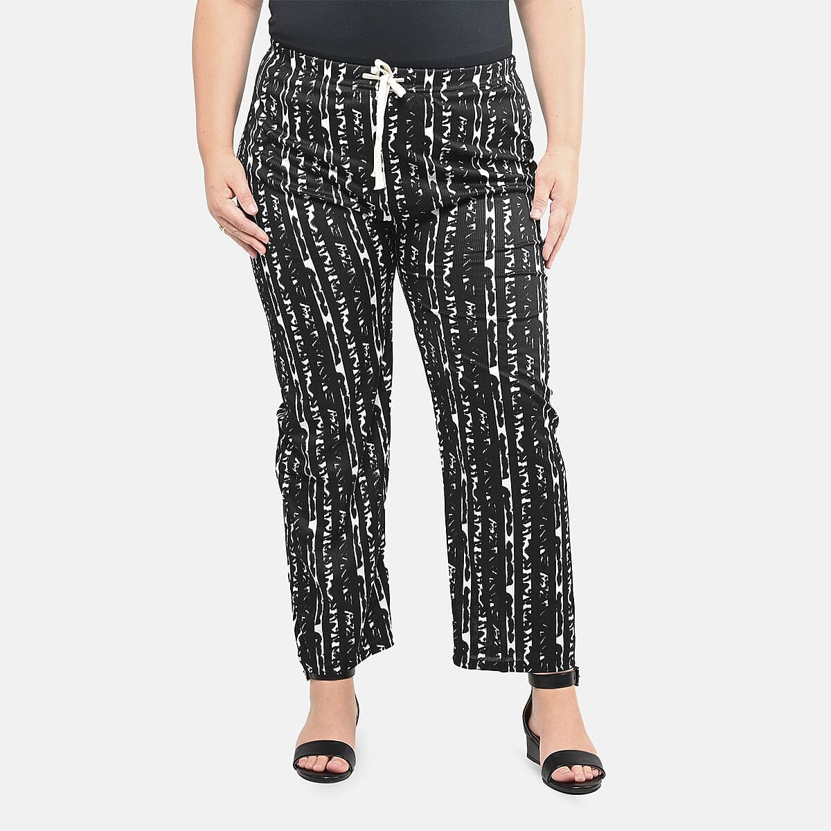 Black and Gray Striped Printed Pattern Stretch Lounge Pant - One Size Fits Most image number 5