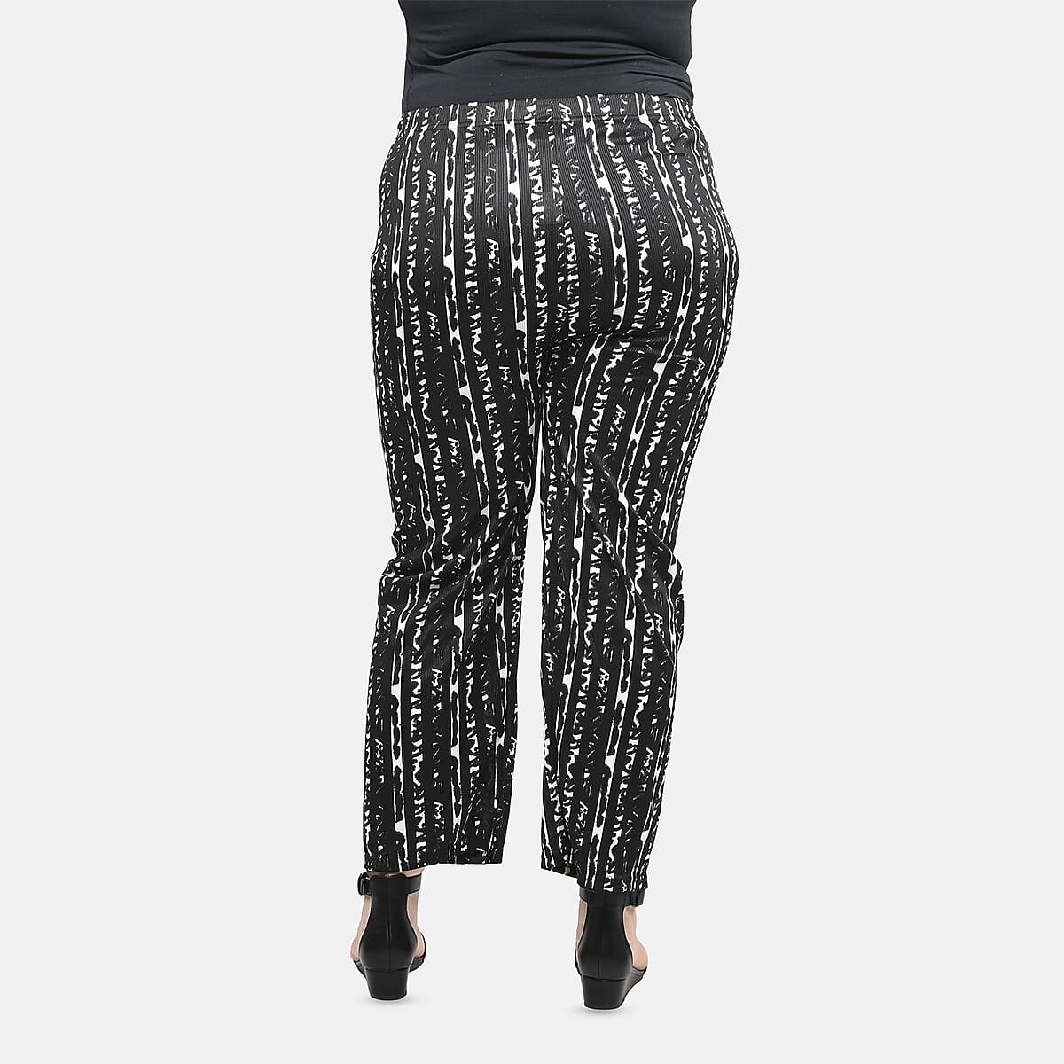 Black and Gray Striped Printed Pattern Stretch Lounge Pant - One Size Fits Most image number 6