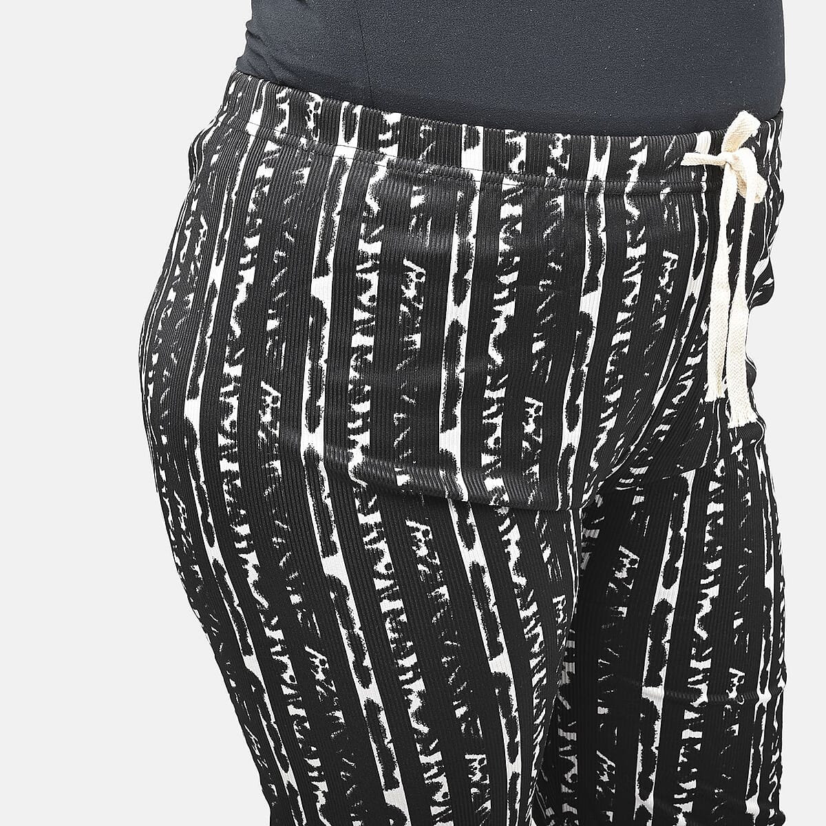 Black and Gray Striped Printed Pattern Stretch Lounge Pant - One Size Fits Most image number 8