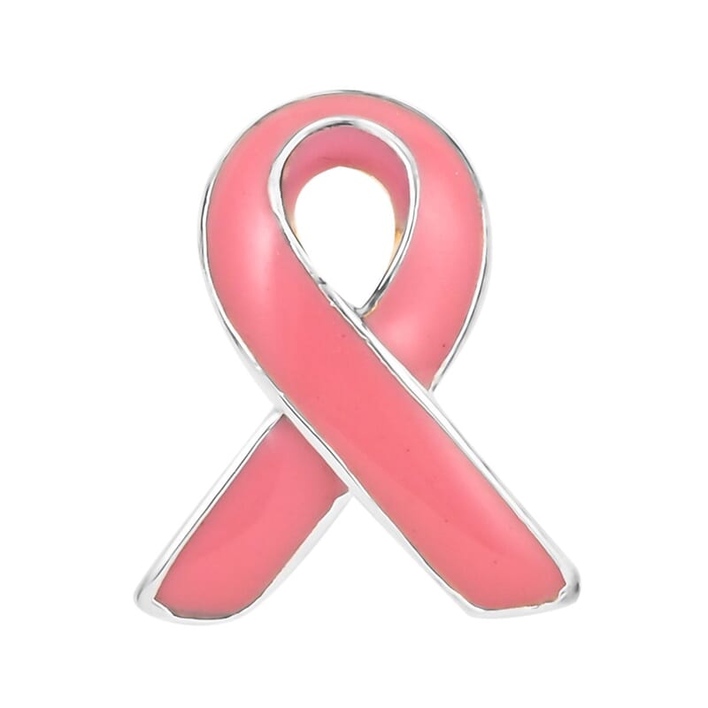 Pink Enameled Cancer Awareness Brooch in Silvertone