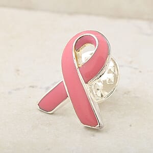 Pink Enameled Cancer Awareness Brooch in Silvertone