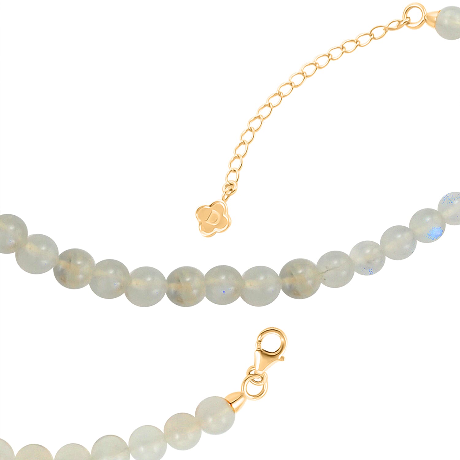 D'Joy Moon Glow Moonstone Beaded Necklace 18-20 Inches in Vermeil Yellow Gold Over Sterling Silver 216.00 ctw