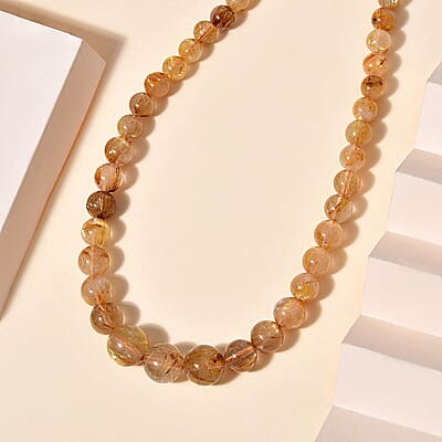 JCK Deal D'Joy Golden Rutilated Quartz Beaded Necklace 18-20 Inches in Vermeil Yellow Gold Over Sterling Silver 210.00 ctw
