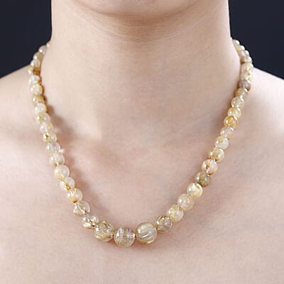 JCK Deal D'Joy Golden Rutilated Quartz Beaded Necklace 18-20 Inches in Vermeil Yellow Gold Over Sterling Silver 210.00 ctw