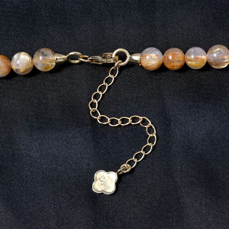 JCK Deal D'Joy Golden Rutilated Quartz Beaded Necklace 18-20 Inches in Vermeil Yellow Gold Over Sterling Silver 210.00 ctw