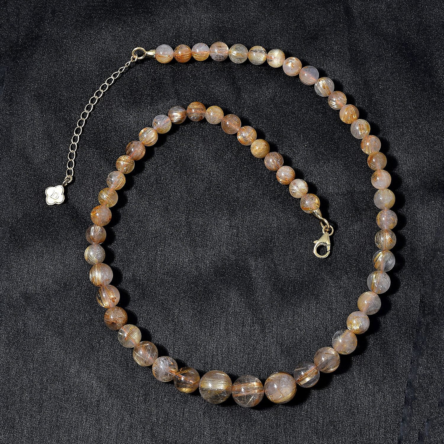 JCK Deal D'Joy Golden Rutilated Quartz Beaded Necklace 18-20 Inches in Vermeil Yellow Gold Over Sterling Silver 210.00 ctw