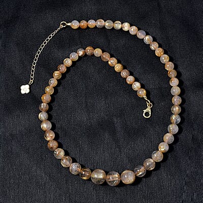 JCK Deal D'Joy Golden Rutilated Quartz Beaded Necklace 18-20 Inches in Vermeil Yellow Gold Over Sterling Silver 210.00 ctw