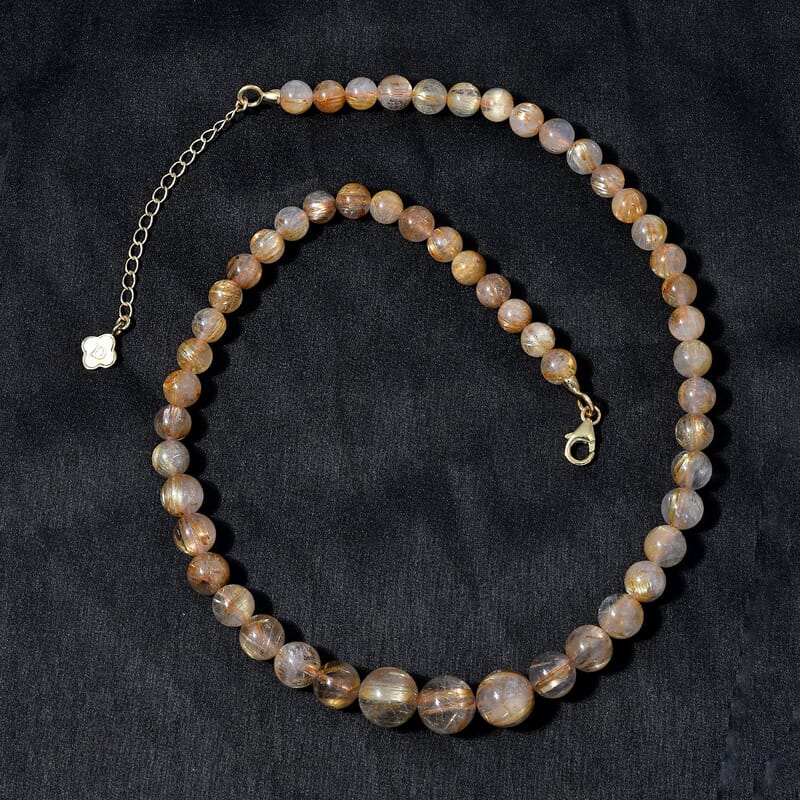 JCK Deal D'Joy Golden Rutilated Quartz Beaded Necklace 18-20 Inches in Vermeil Yellow Gold Over Sterling Silver 210.00 ctw