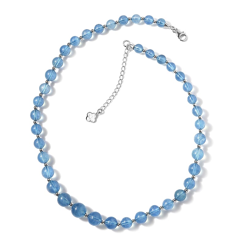 Aquamarine 185.00 ctw Beaded Necklace in Rhodium Over Sterling Silver 18 Inches