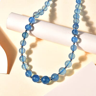 Aquamarine 185.00 ctw Beaded Necklace in Rhodium Over Sterling Silver 18 Inches