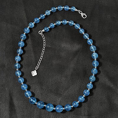 Aquamarine 185.00 ctw Beaded Necklace in Rhodium Over Sterling Silver 18 Inches