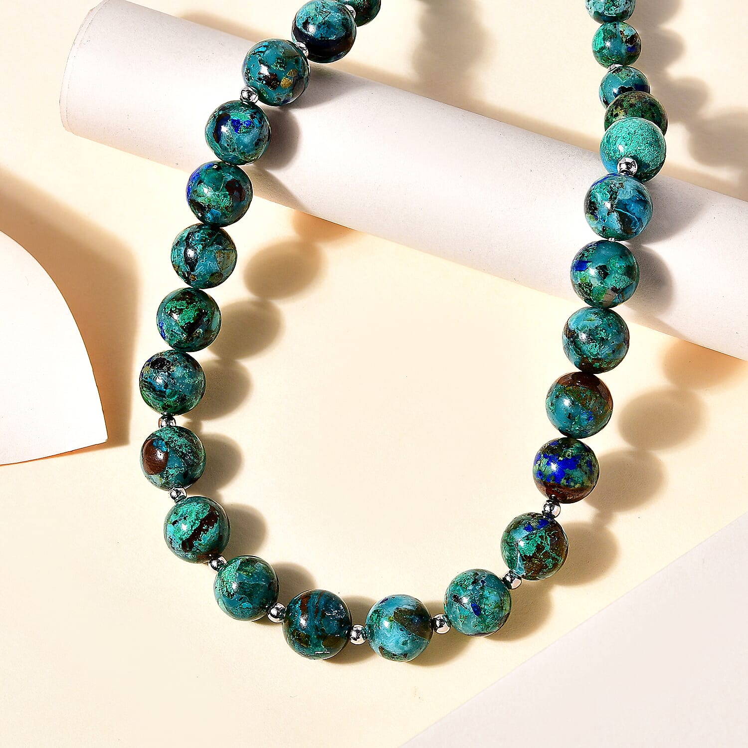 D'Joy Azurite Beaded Necklace (18-20 Inches) in Rhodium Over Sterling Silver 218.00 ctw