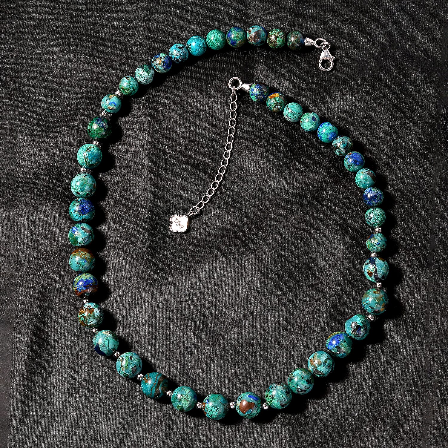 D'Joy Azurite Beaded Necklace (18-20 Inches) in Rhodium Over Sterling Silver 218.00 ctw