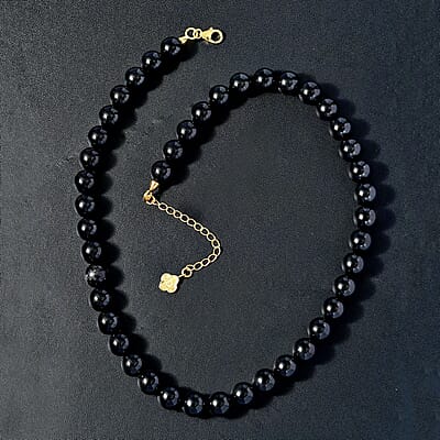D'Joy Black Tourmaline Beaded Necklace 18-20 Inches in Vermeil Yellow Gold Over Sterling Silver 260.00 ctw