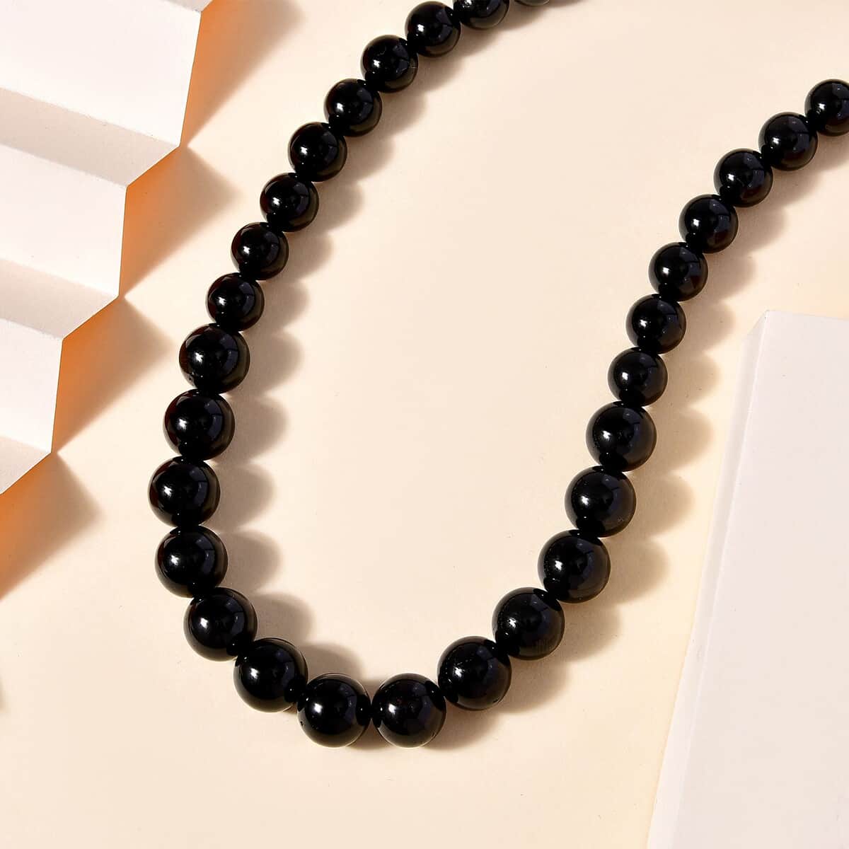 D'Joy Black Tourmaline Beaded Graduation Necklace 18-20 Inches in Rhodium Over Sterling Silver 260.00 ctw image number 1