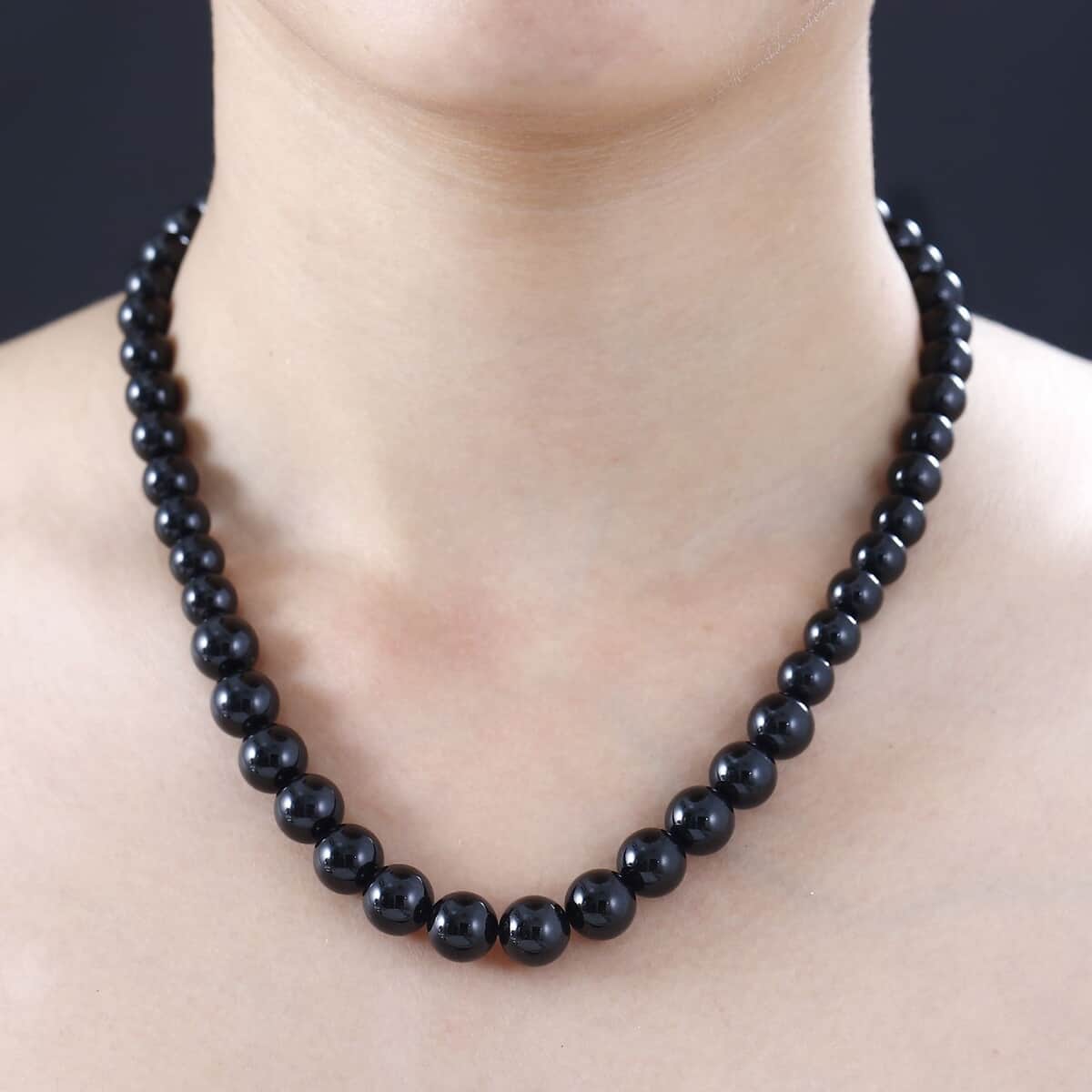 D'Joy Black Tourmaline Beaded Graduation Necklace 18-20 Inches in Rhodium Over Sterling Silver 260.00 ctw image number 2