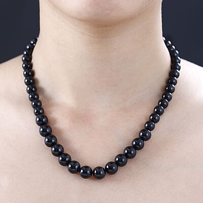 D'Joy Black Tourmaline Beaded Graduation Necklace 18-20 Inches in Rhodium Over Sterling Silver 260.00 ctw