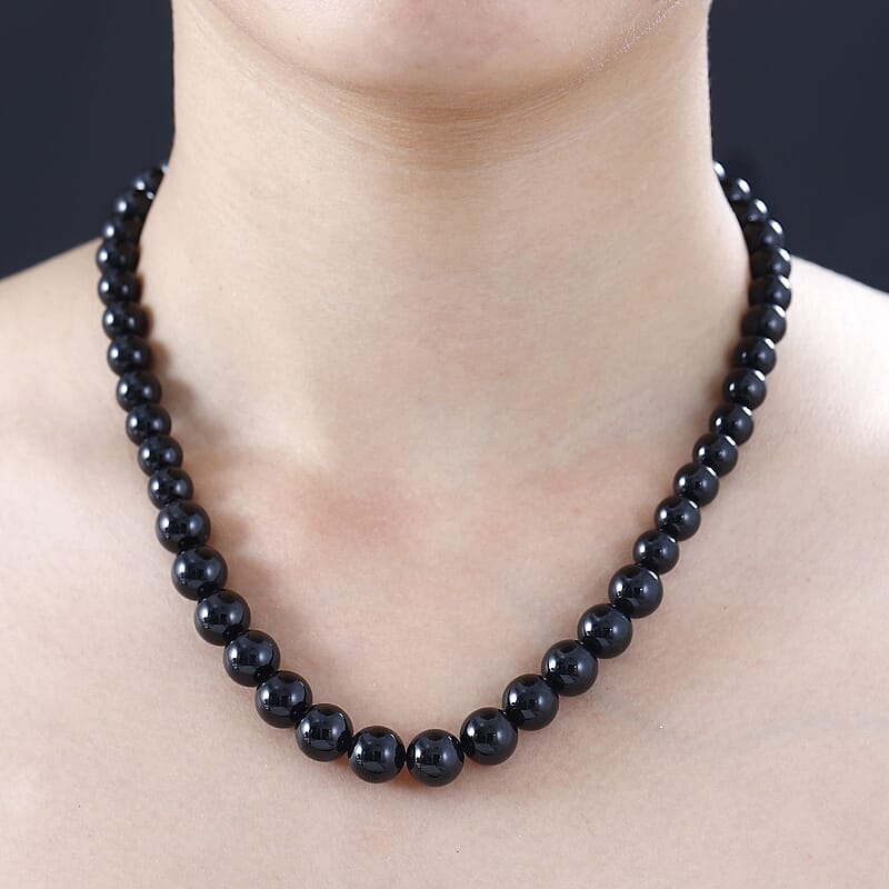 D'Joy Black Tourmaline Beaded Graduation Necklace 18-20 Inches in Rhodium Over Sterling Silver 260.00 ctw