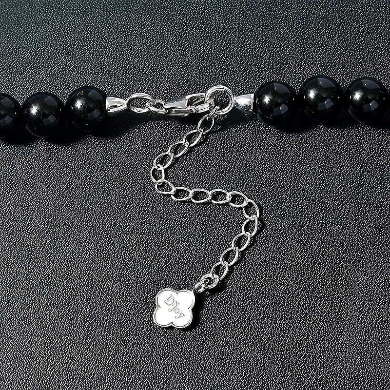 D'Joy Black Tourmaline Beaded Graduation Necklace 18-20 Inches in Rhodium Over Sterling Silver 260.00 ctw