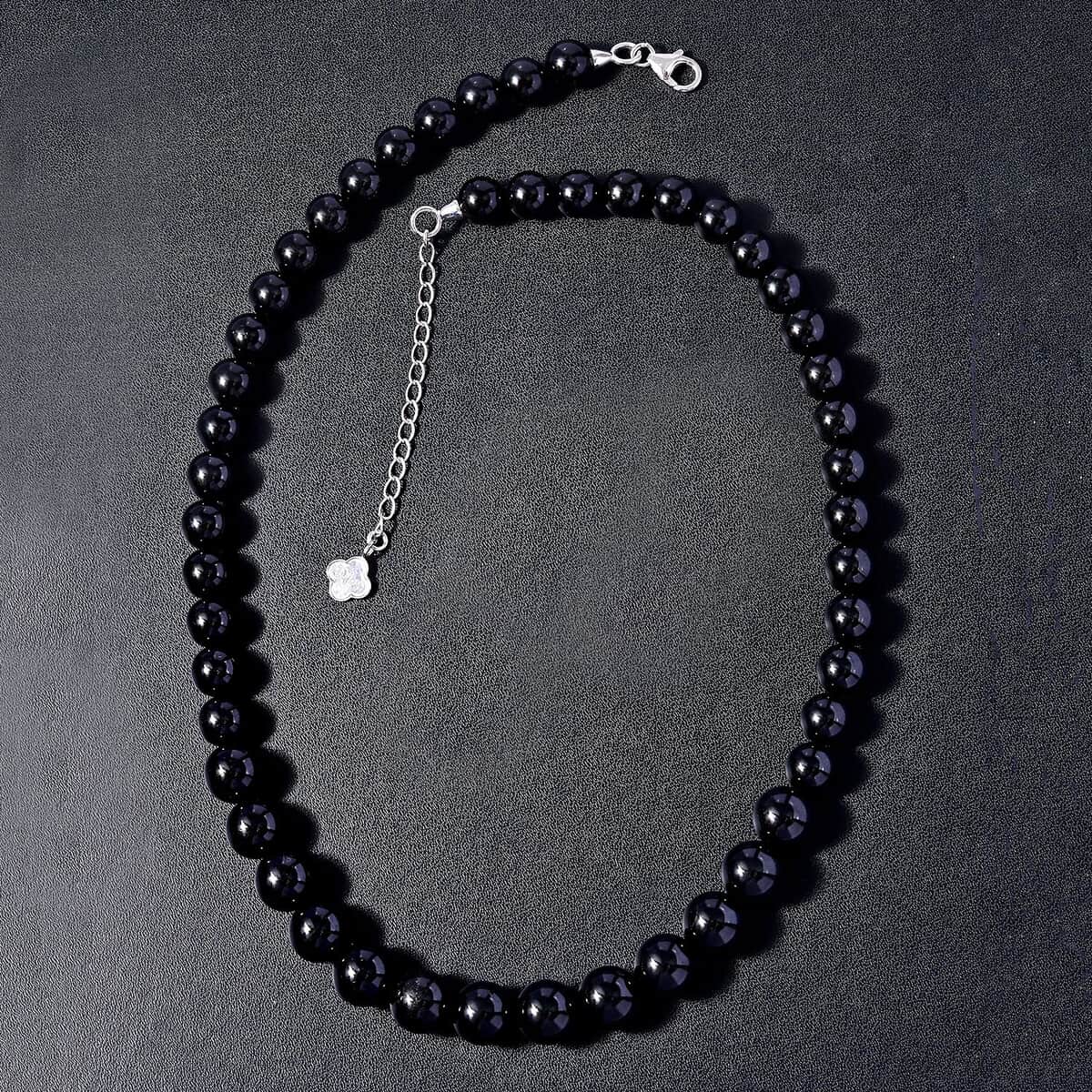 D'Joy Black Tourmaline Beaded Graduation Necklace 18-20 Inches in Rhodium Over Sterling Silver 260.00 ctw image number 4