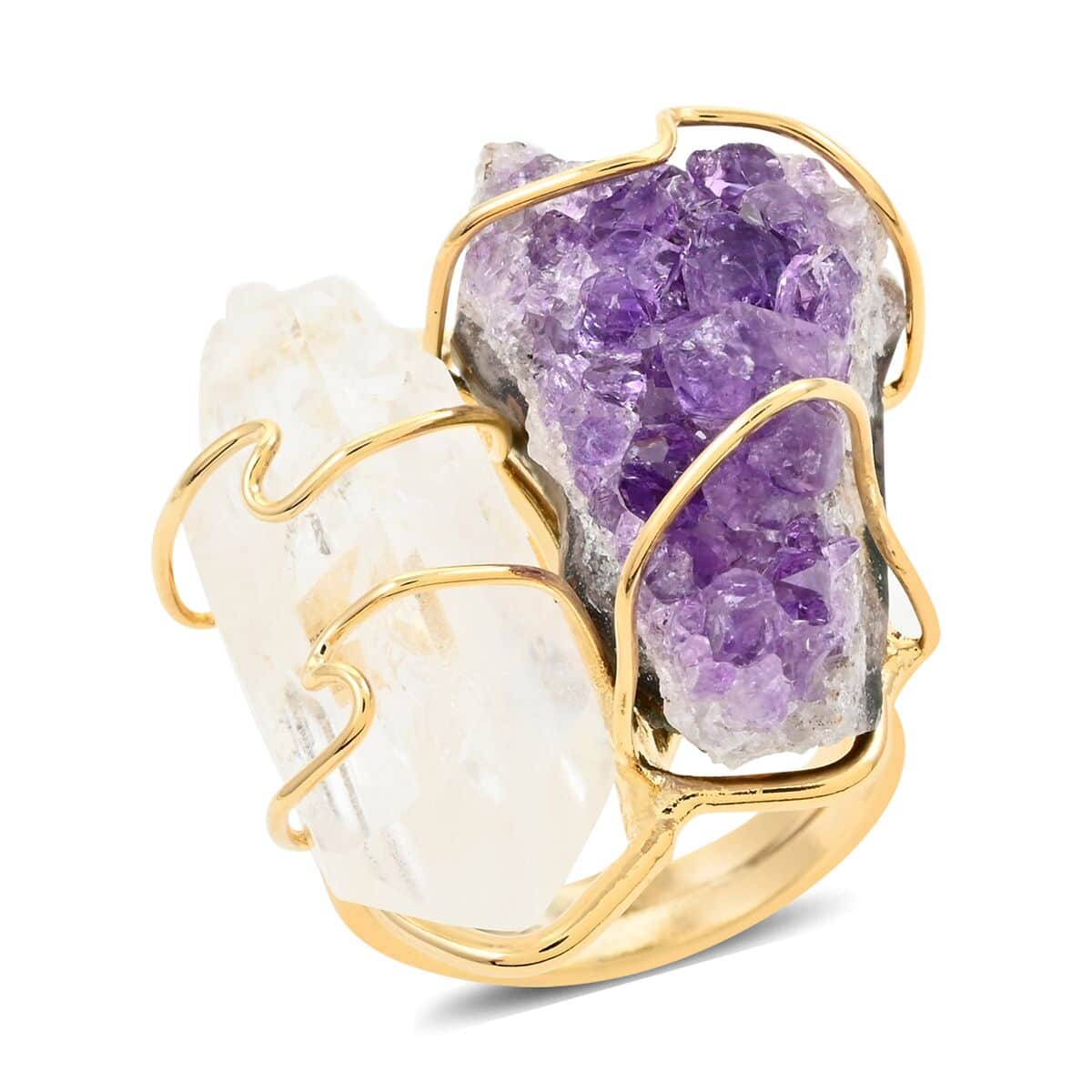 African Amethyst, Crystal Ring in Goldtone (Size 7.0) 40.00 ctw image number 0