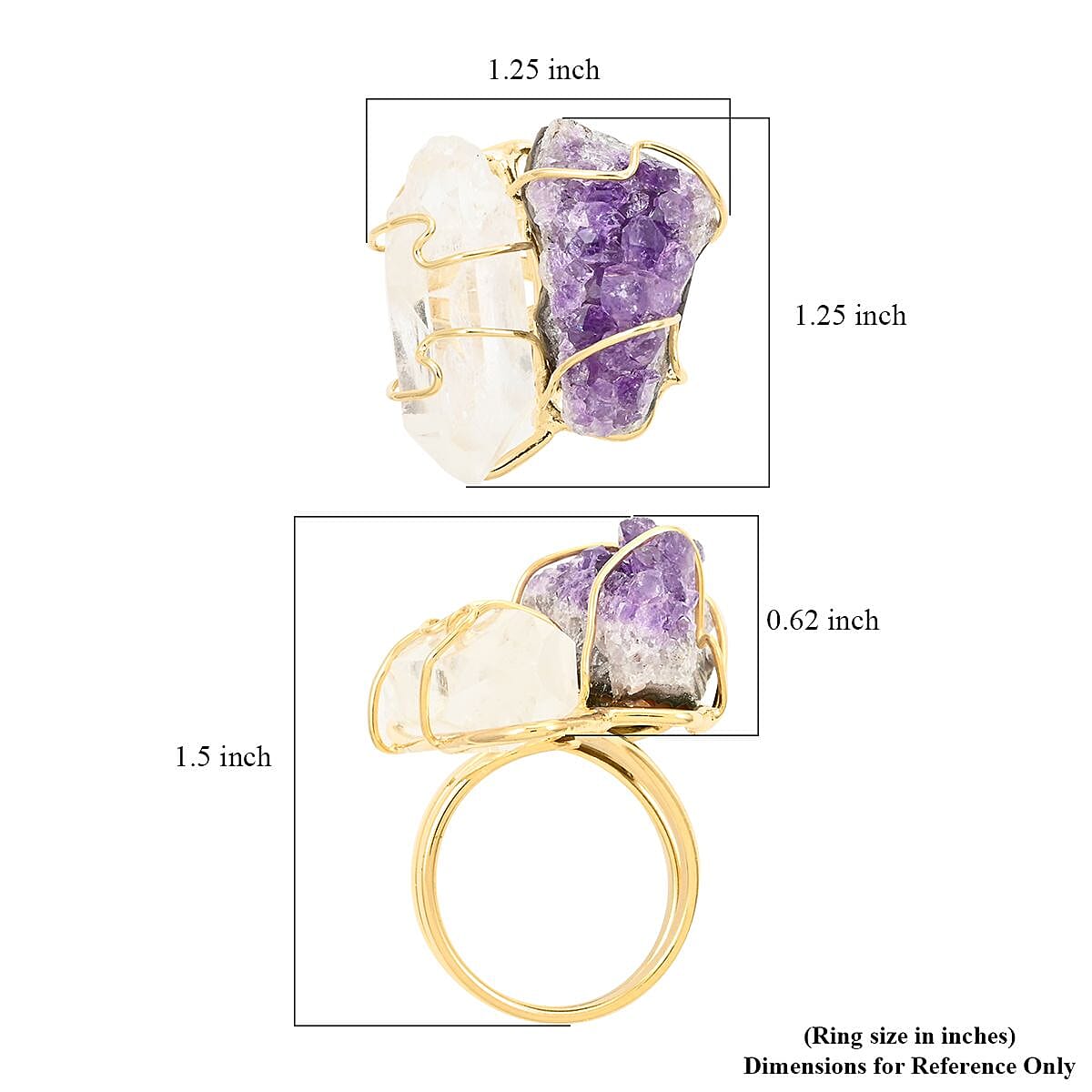 Colors of Brazil African Amethyst and Crystal Ring in Goldtone (Size 7.0) 40.00 ctw