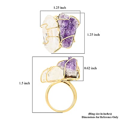 Colors of Brazil African Amethyst and Crystal Ring in Goldtone (Size 7.0) 40.00 ctw