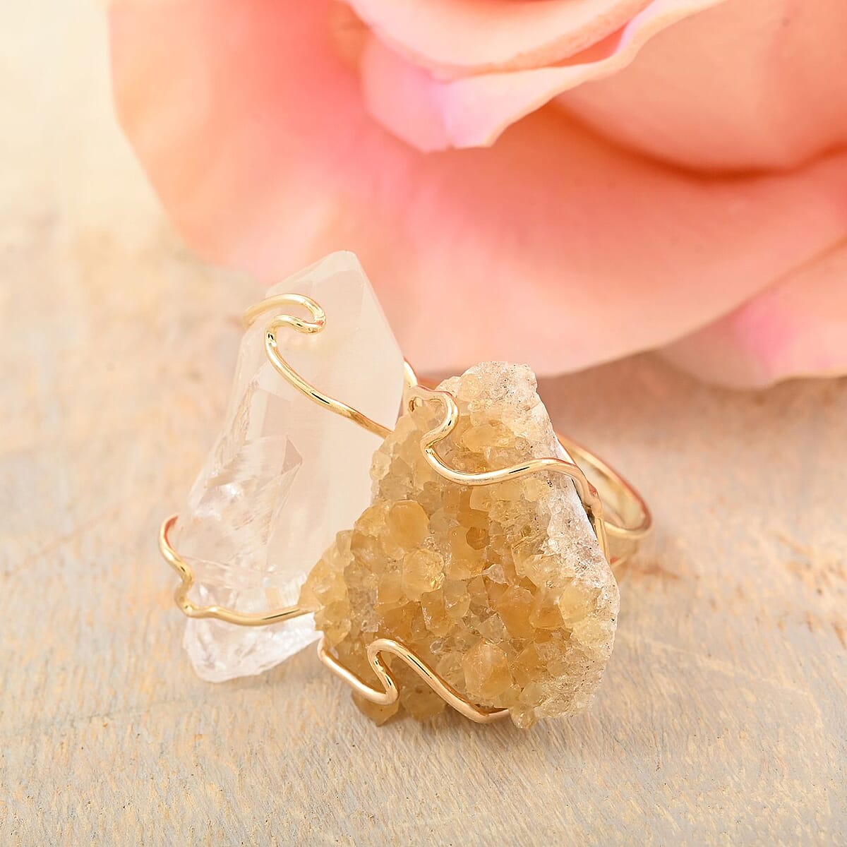 Colors of Brazil Citrine and Crystal Ring in Goldtone (Size 7.0) 38.00 ctw image number 1