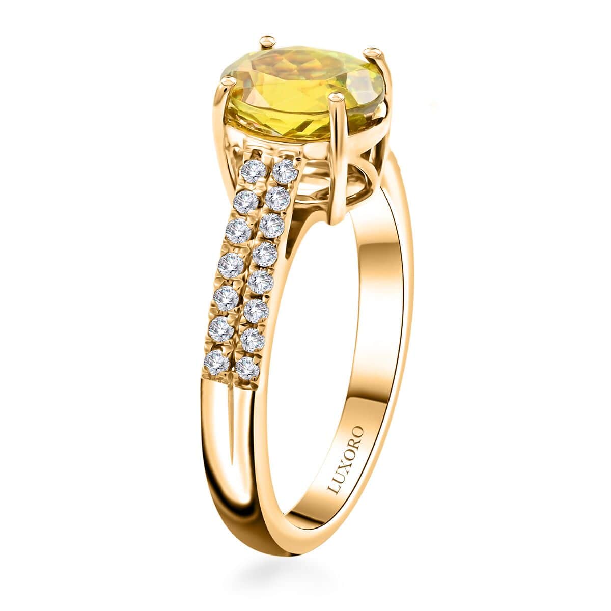 Certified & Appraised Luxoro 14K Yellow Gold AAA Sphene, Diamond (G-H, I2) (0.24 cts) Ring (Size 6.0) 1.75 ctw image number 3