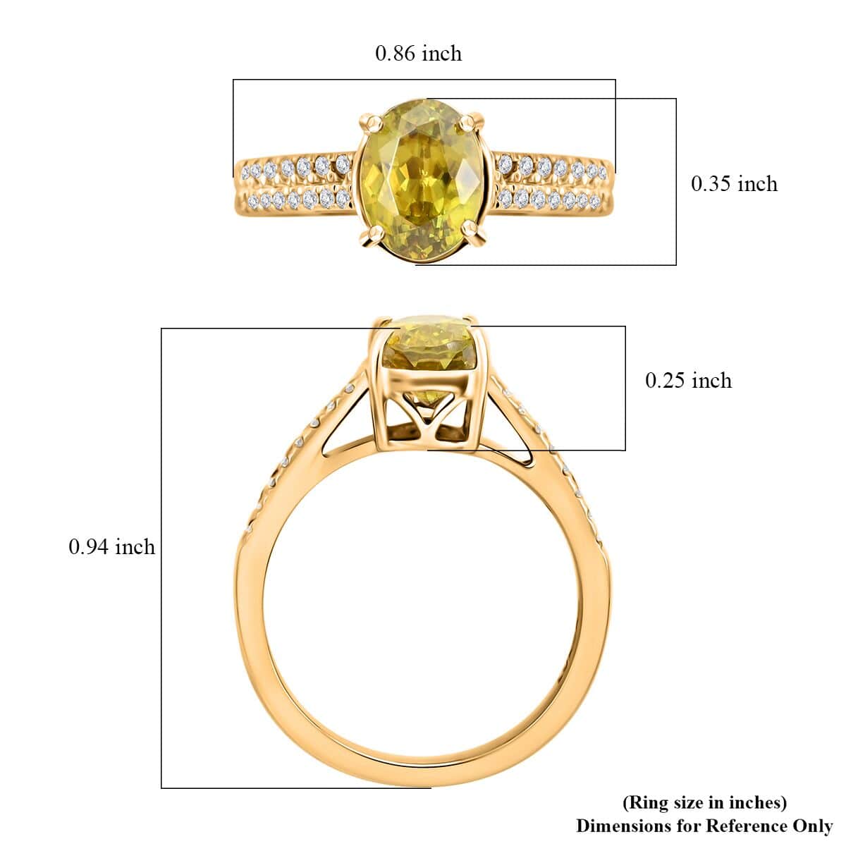 Certified & Appraised Luxoro 14K Yellow Gold AAA Sphene, Diamond (G-H, I2) (0.24 cts) Ring (Size 6.0) 1.75 ctw image number 5