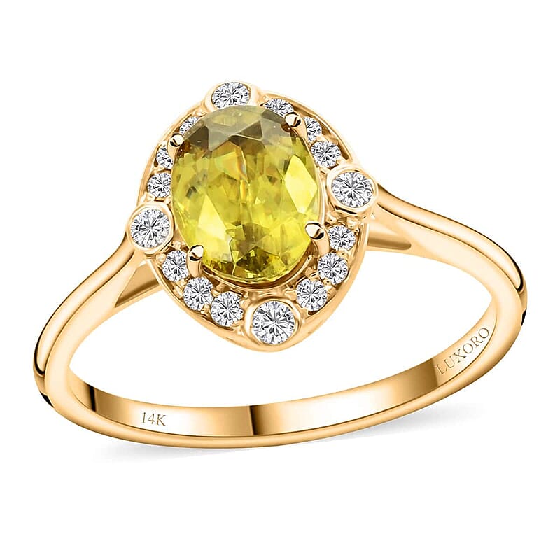 Certified & Appraised Luxoro AAA Sphene and G-H I2 Diamond 1.75 ctw Ring in 14K Yellow Gold (Size 11.0)