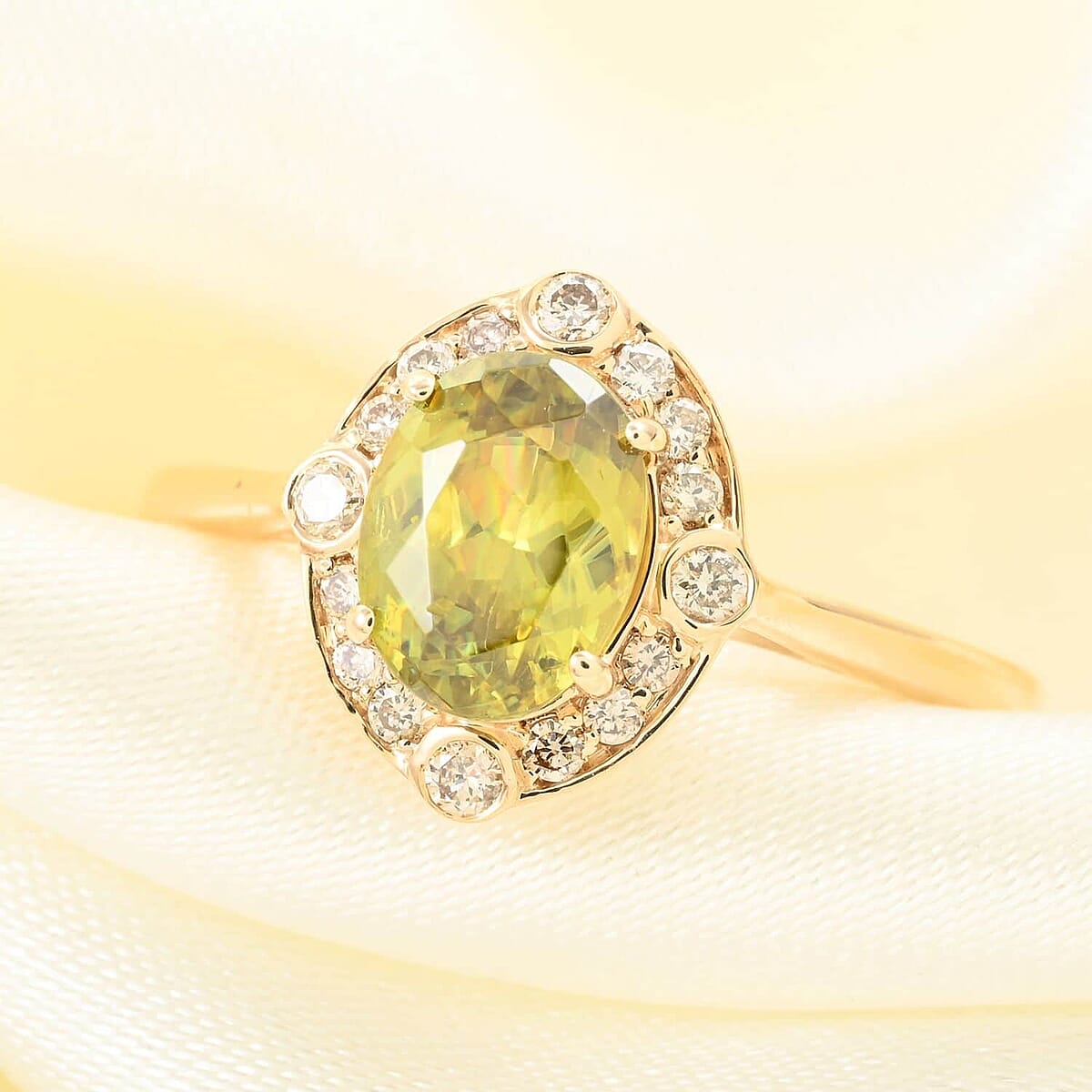 Certified & Appraised Luxoro AAA Sphene and G-H I2 Diamond 1.75 ctw Ring in 14K Yellow Gold (Size 5.5) image number 1
